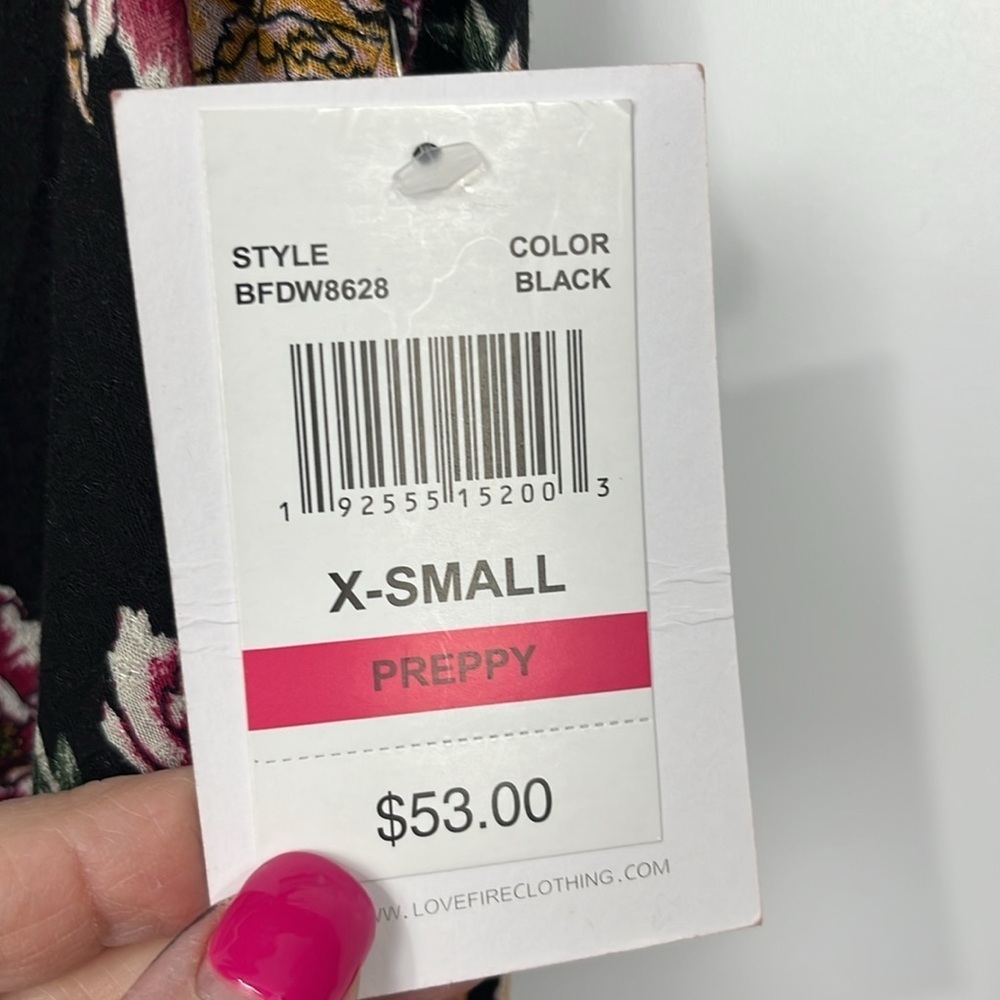 Love, Fire Womens Tunic/Mini XS Black White Floral Plaid Mixed Textures Keyhole - Picture 6 of 14